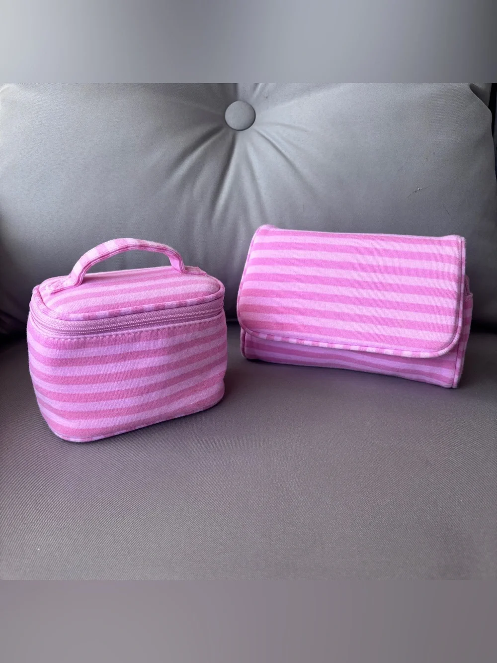 Brandy Melville Pink Striped Make-Up Bags- Set of 2